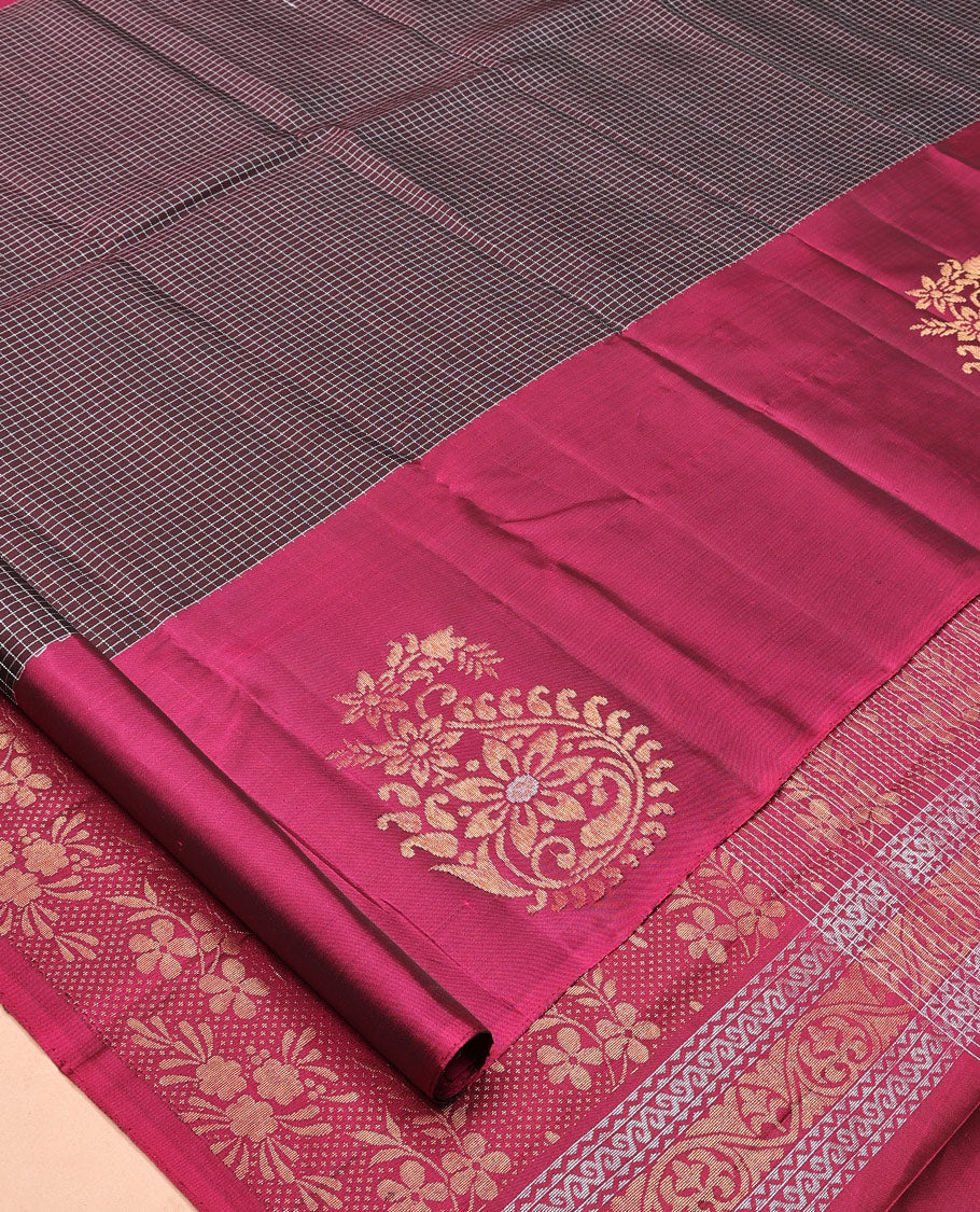 Brown Floral Design Mayuri Lite Silk Mix Saree