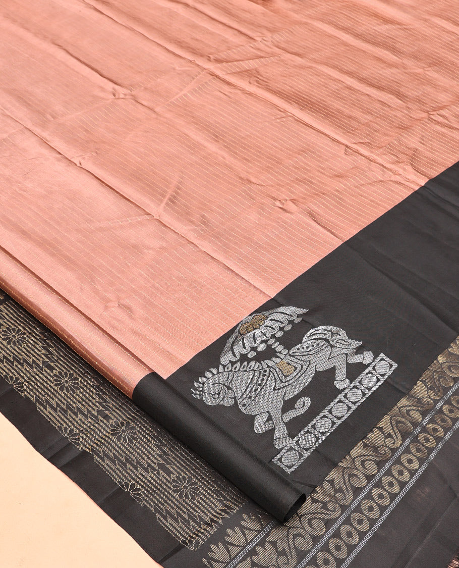 Onion Pink-Black Striped Mayuri Lite Silkmix , Contrast Border, Blouse