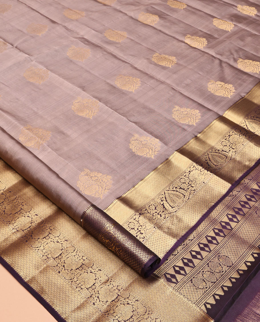 Grey Vasundhara Lite Silk Mix Saree, Decked Up with Zari Buttas, a Contrast Traditional Zari Design Border, Grand Pallu, and a Contrast Blouse