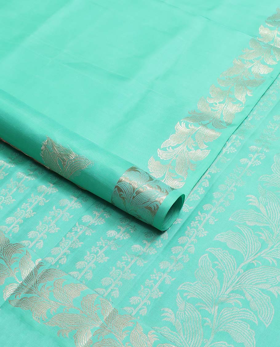 Sea blue all-over floral design mayuri soft silk saree with self floral design border