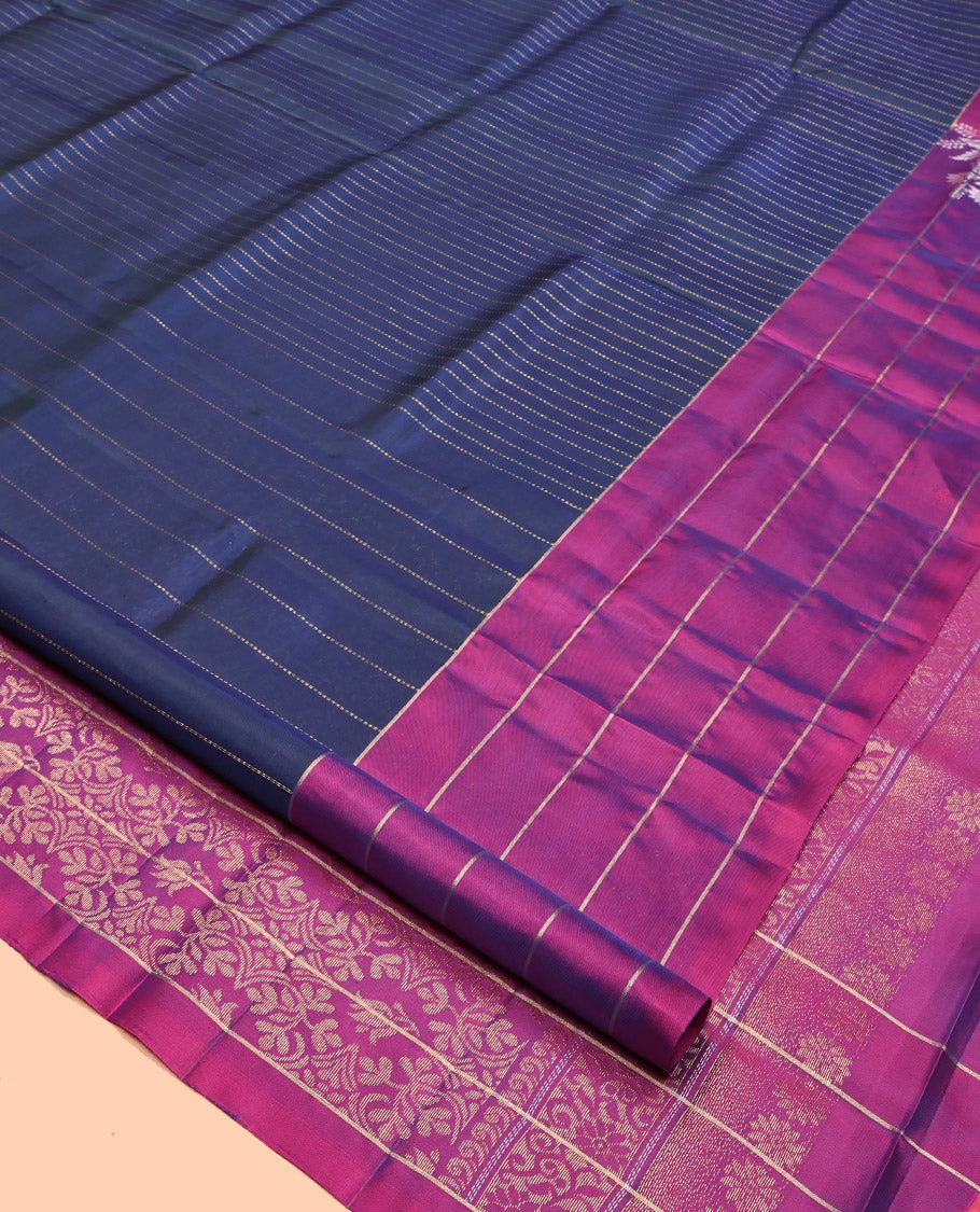 Blue Mayuri Lite Silk Mix Saree, Mesmerized with Zari Stripes, Complemented by Contrast Uniquely Woven Border, Grand Pallu and a Contrast Blouse
