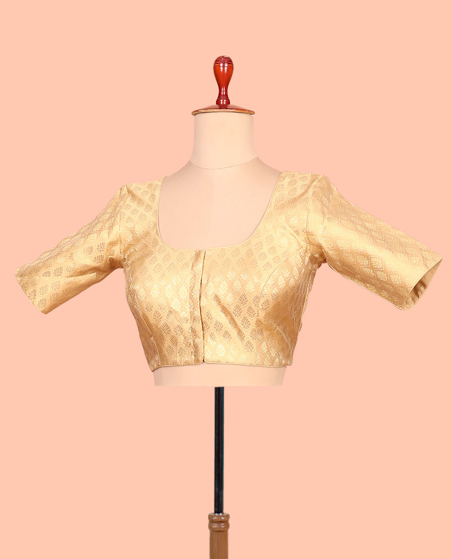 Gold buttas and chevron striped front-back round neck elbow-sleeve readymade blouse
