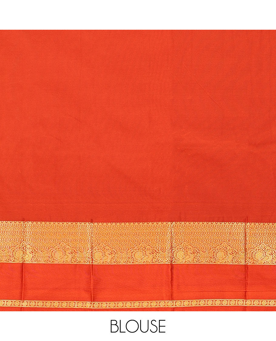 Brown Budget Silk Saree, Enriched with Zari Buttas on Its Body, Complemented by a Contrast Traditional Zari Design Rettai Pettu Border, Majestically Detailed Pallu, and Paired with a Contrast Blouse