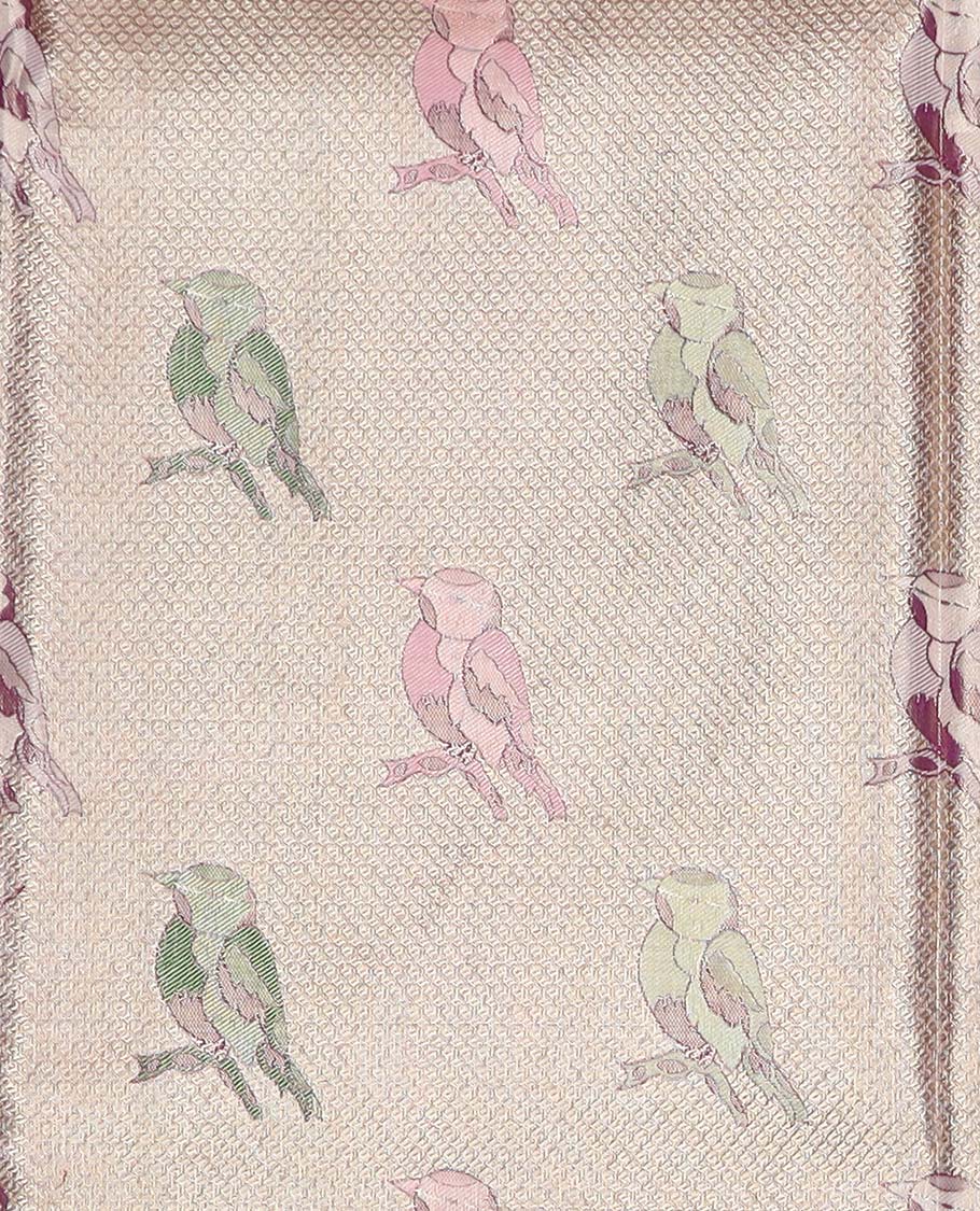 Sliver pure silk half saree, sparrow jacquard skirt, contrast traditional zari border, jacquard blouse, and intricate dhavani