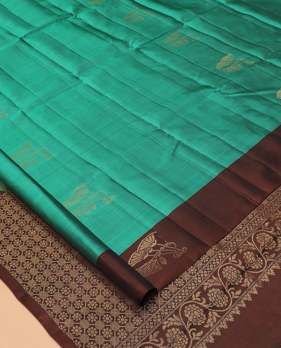 Green Mayuri Lite Silk Mix Saree, Sparsely Sparkled with Zari Buttas, Contrast Zari Buttas Border, Jaal Pallu, and a Contrast Blouse