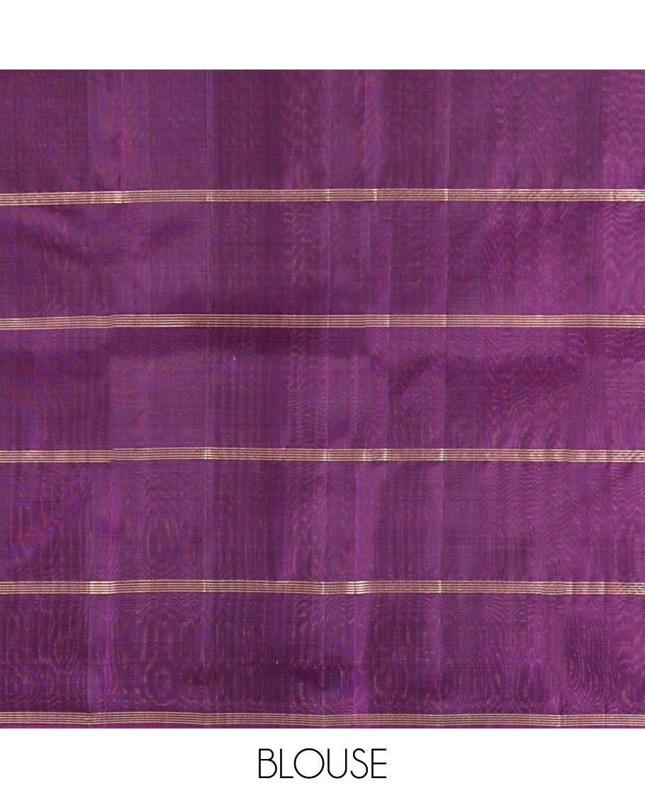 Grey Checked Kanchipuram Silk Saree, a Contrast Border of Butta Enclosed Checks, Jaal Pallu, and a Contrast Blouse