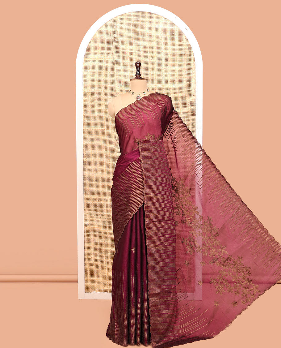Purple Iconic Blooming Saree, Woven with Floral Copper-Thread Embroidery Border, and Matching Blouse