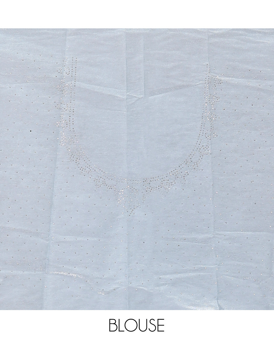 Light Blue Banarasi Half-Saree, Finely Crafted with Bead Work Skirt, a Contrast Stone Work Border, Matching Blouse, and Contrast Scallop Stone Work Dupatta