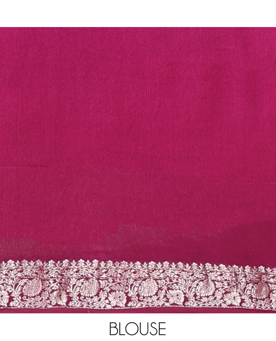 Purple Fancy Crepe Saree, Beautified with Floral Buttas, Highlighted by a Floral Creeper Border, Intricately Designed Pallu, and a Matching Blouse