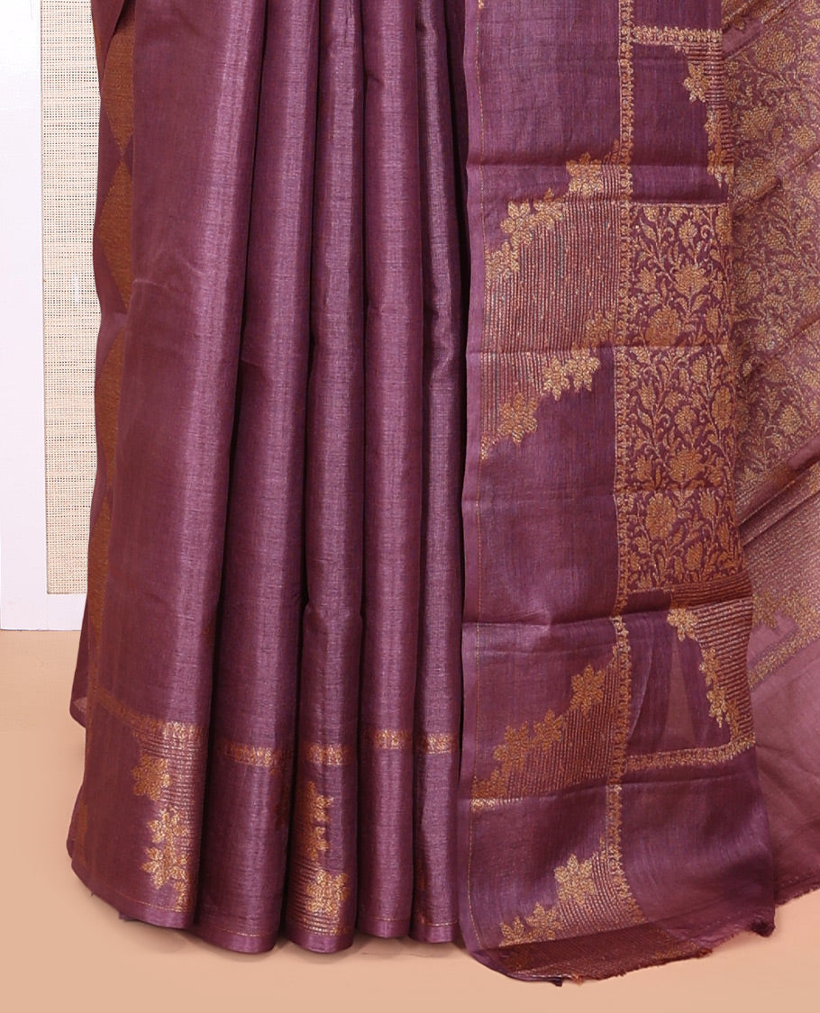 Purple Tussar Silk Saree