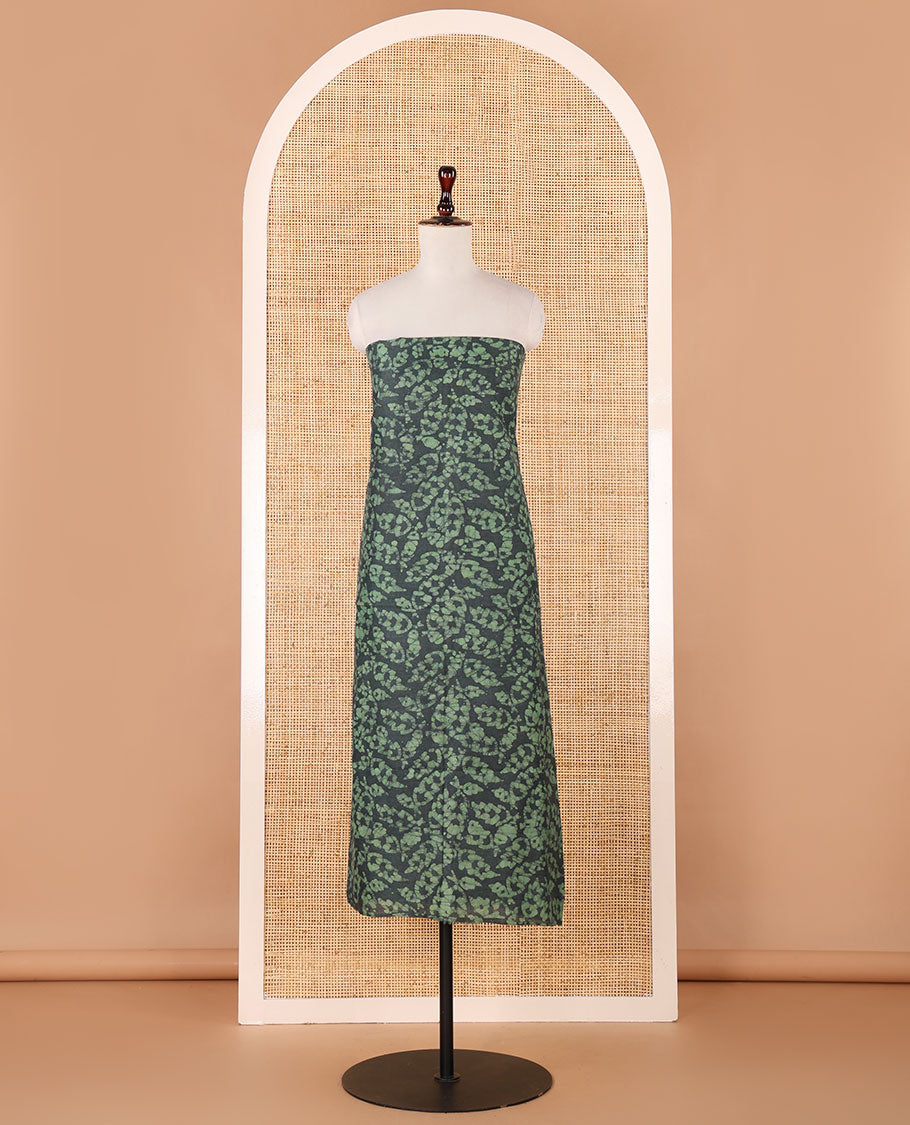 Leaf green chudidhar material, leaf batik-print bhagalpuri cotton top,contrast batik-print bottom & dual-color printed mul-mul dupatta