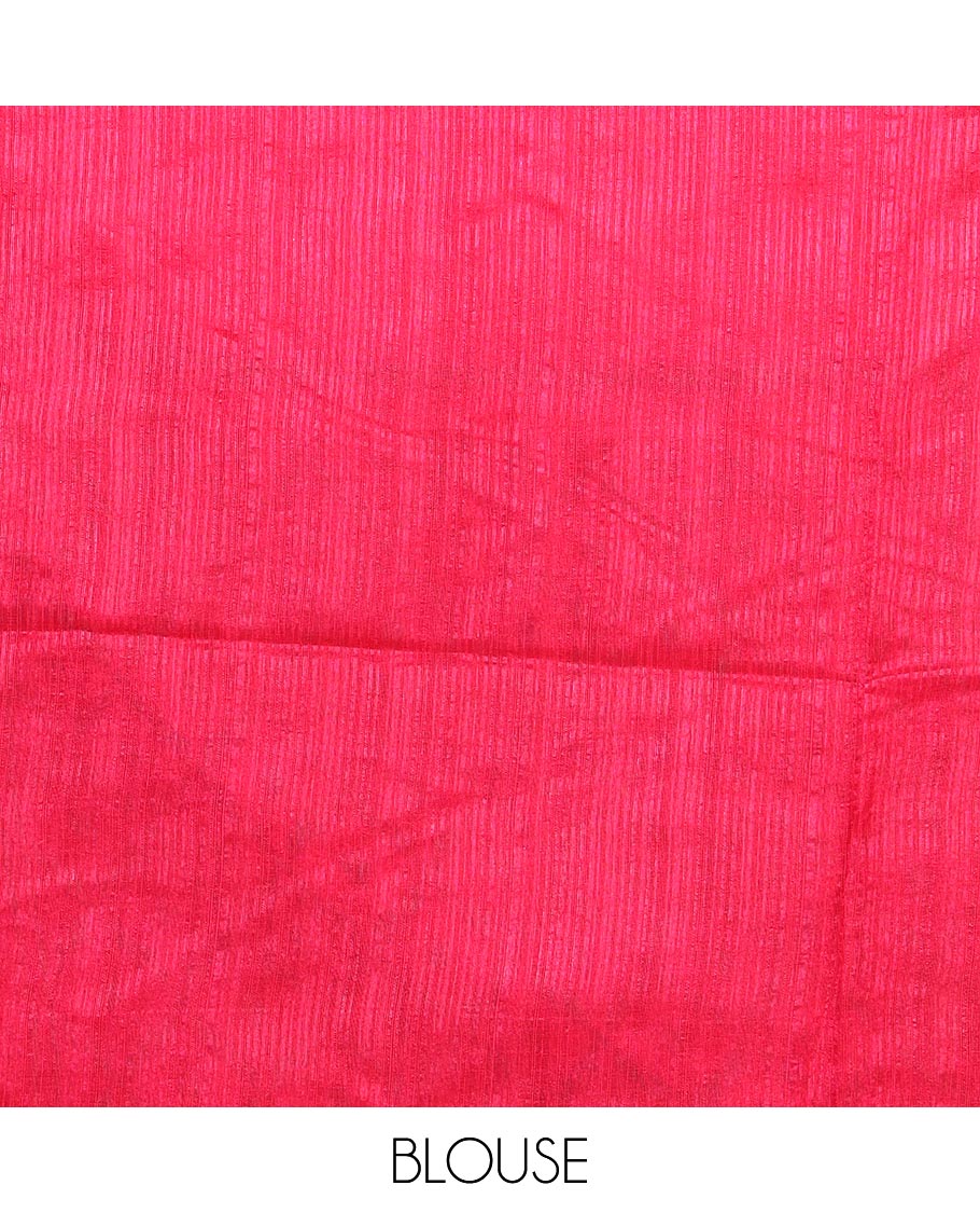 White Ikkat deisgn printed jute tussar silk saree , rani pink contrast border , ikkat design printed pallu