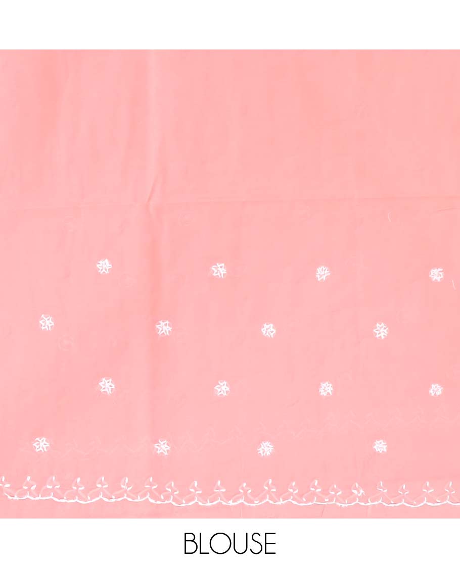Peach all-over floral thread embroidery chikankari cotton saree with self embroidery border