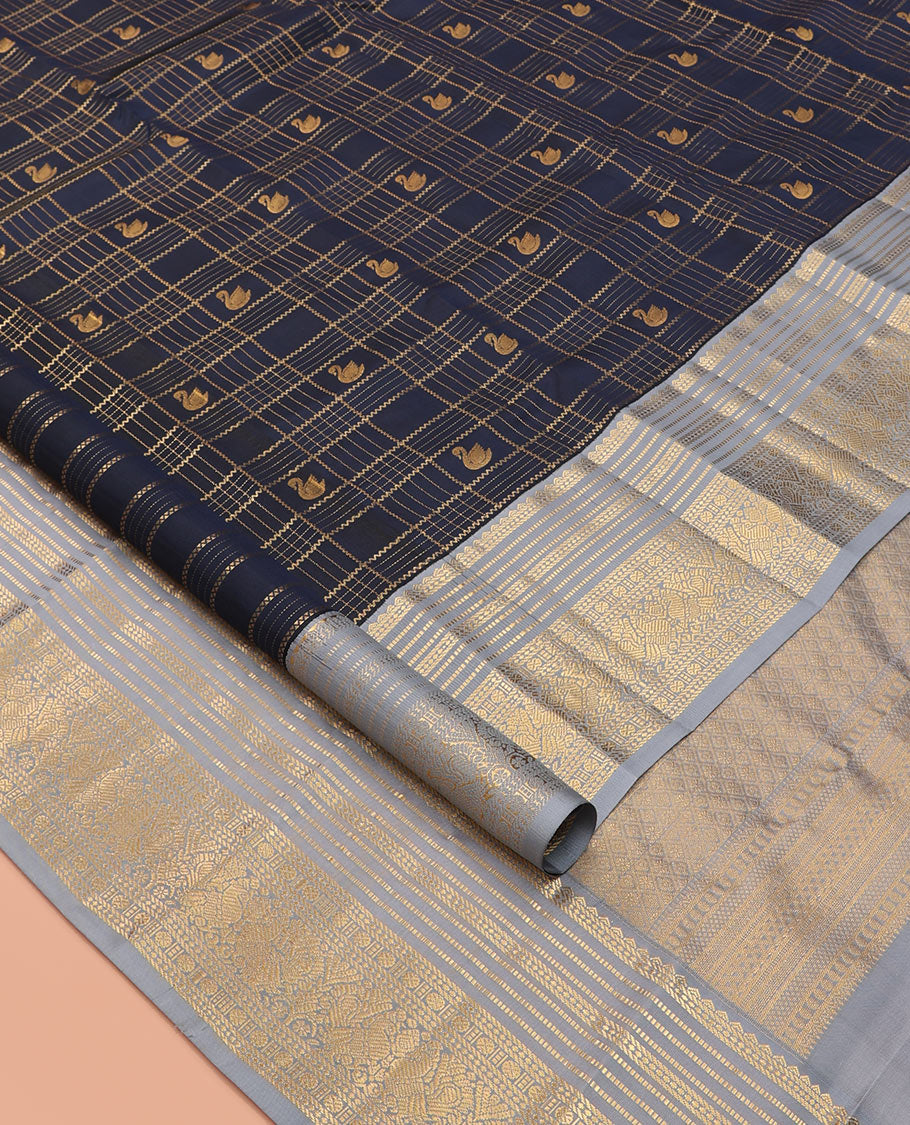 Blue Butta Enclosed Checks Vasundhara Lite Silk Mix Saree, a Contrast Rudrakasha-Mayil Border, a Contrast Blouse
