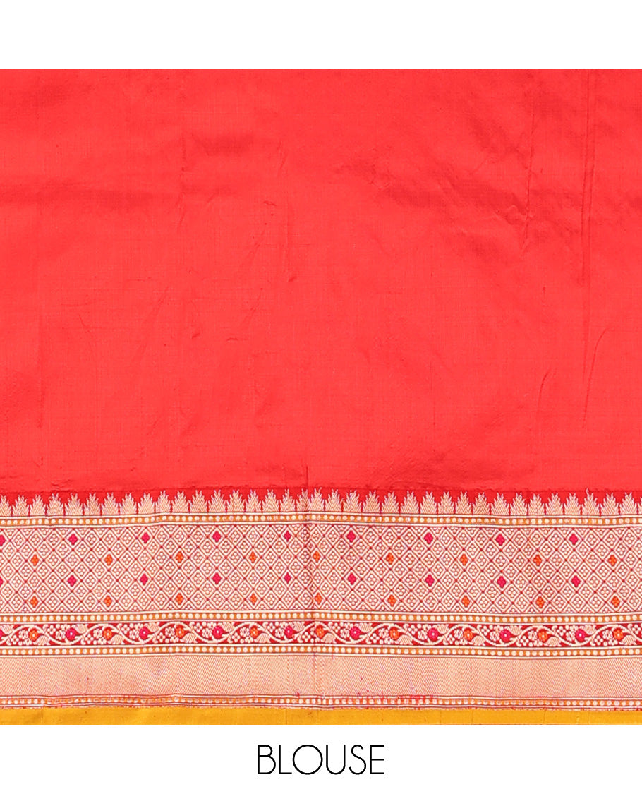 Violet leaf buttas banaras silk saree with contrast zari design border & intricate zari design pallu