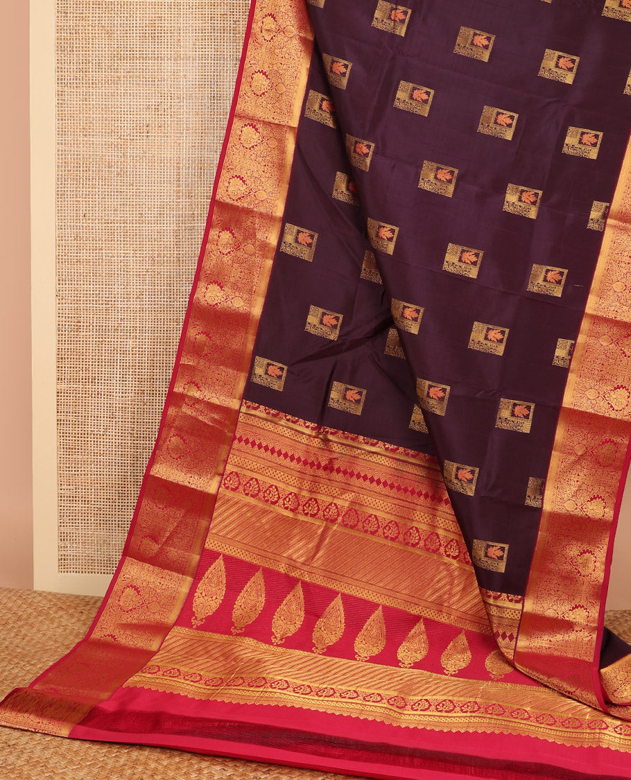 Brown floral design vasundhara elite silk saree with contrast floral design border & intricate floral design pallu