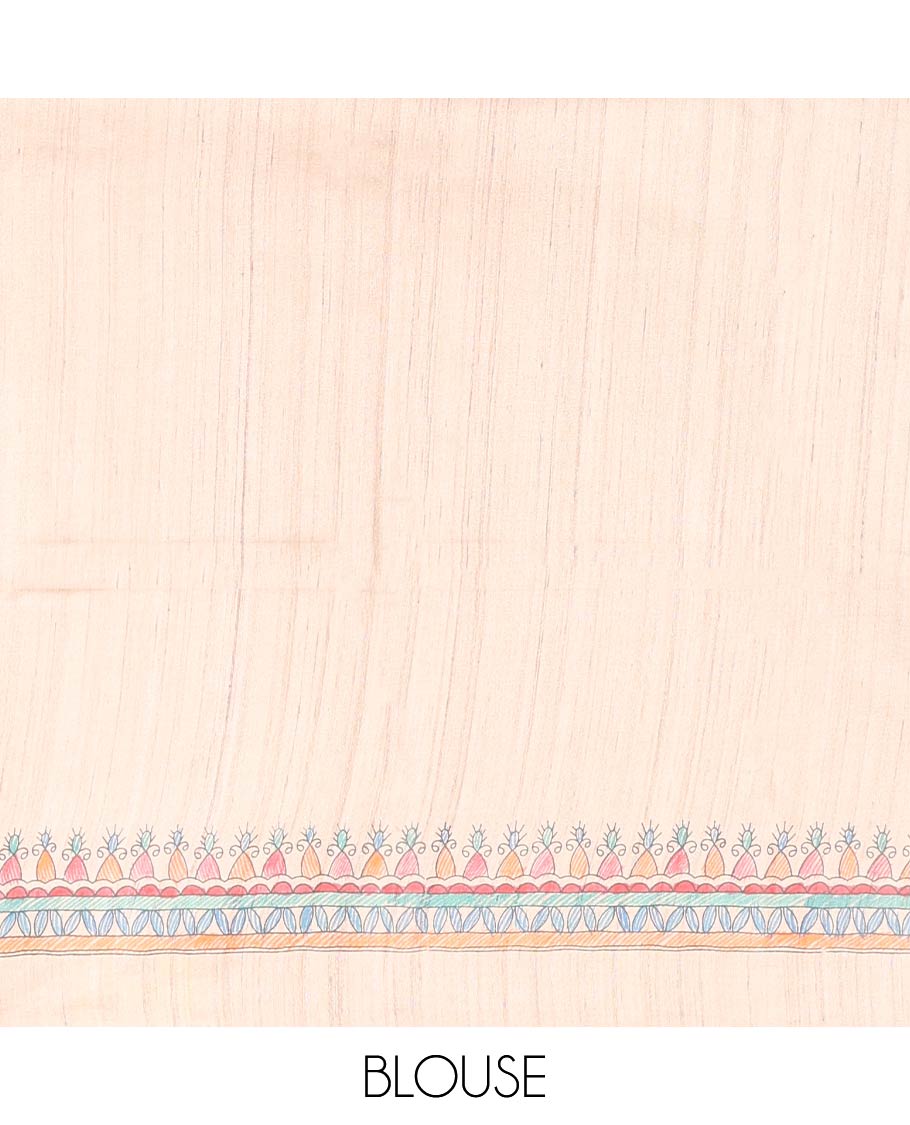 Cream all-over madhubani style design tussar saree with self plain border