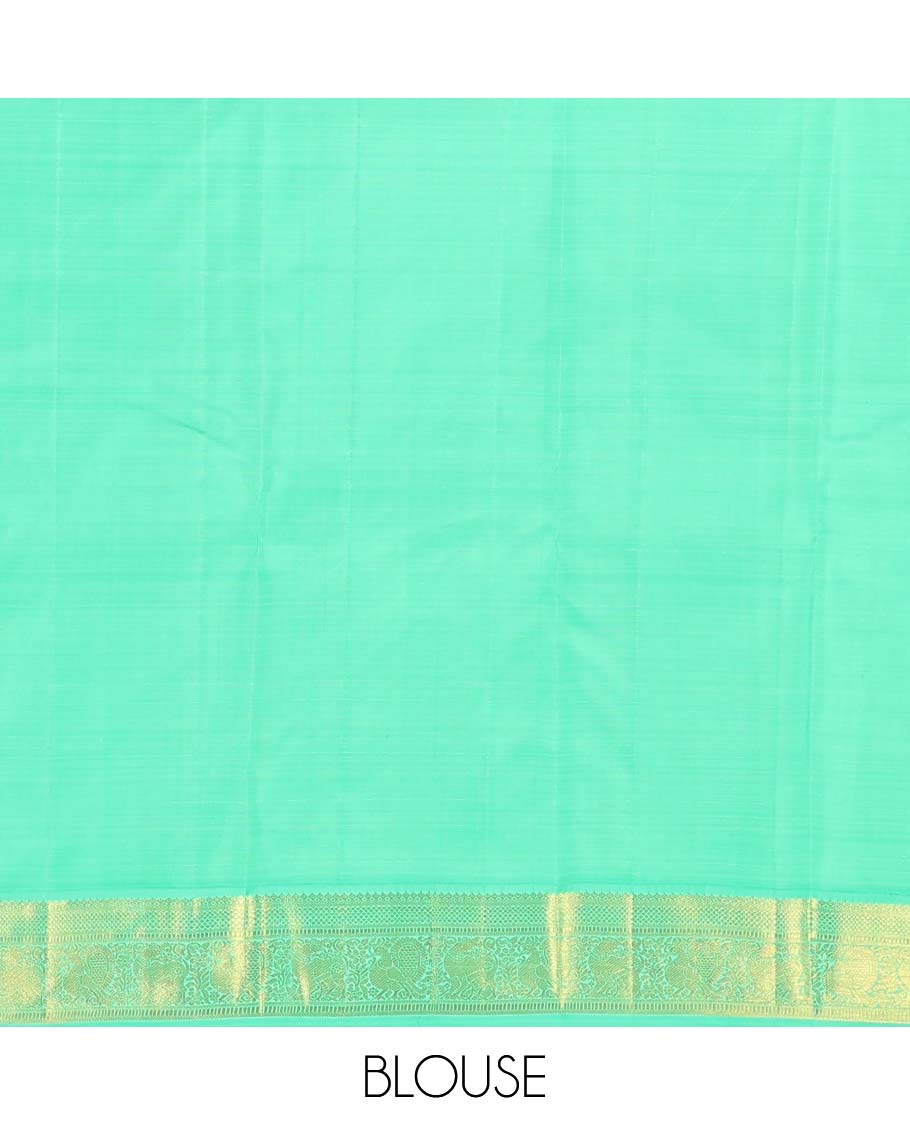 Yellow kathir stripes Kanchipuram korvai silk saree, contrast neer korvai border of thilakam mokku, kuyil kann, muthu, mayil , and yaali designs, and floral design pallu