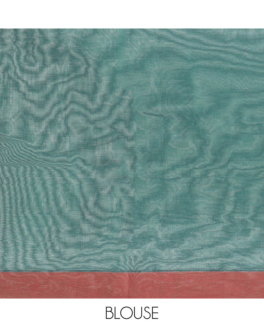 Green buttas Coimbatore cotton saree, contrast temple border & traditional design pallu