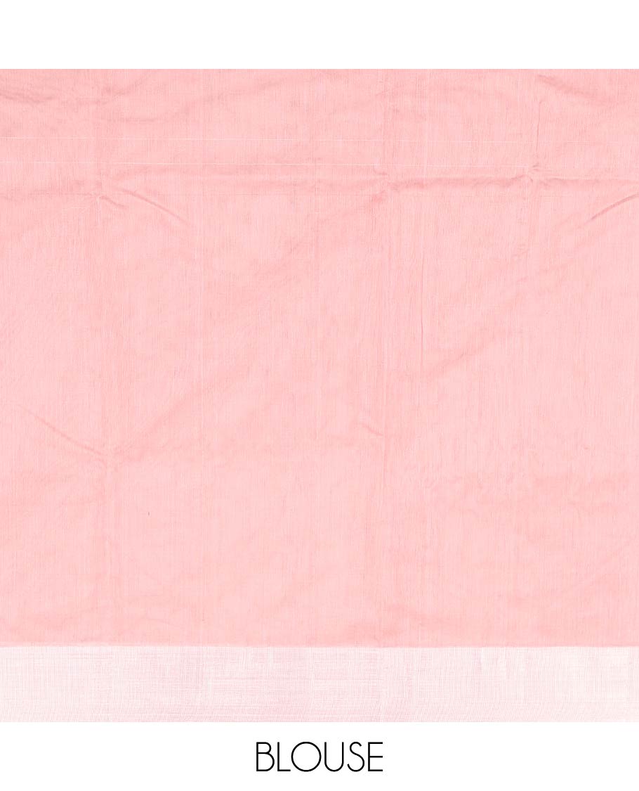 Peach motifs chanderi cotton saree with contrast border & floral motifs pallu