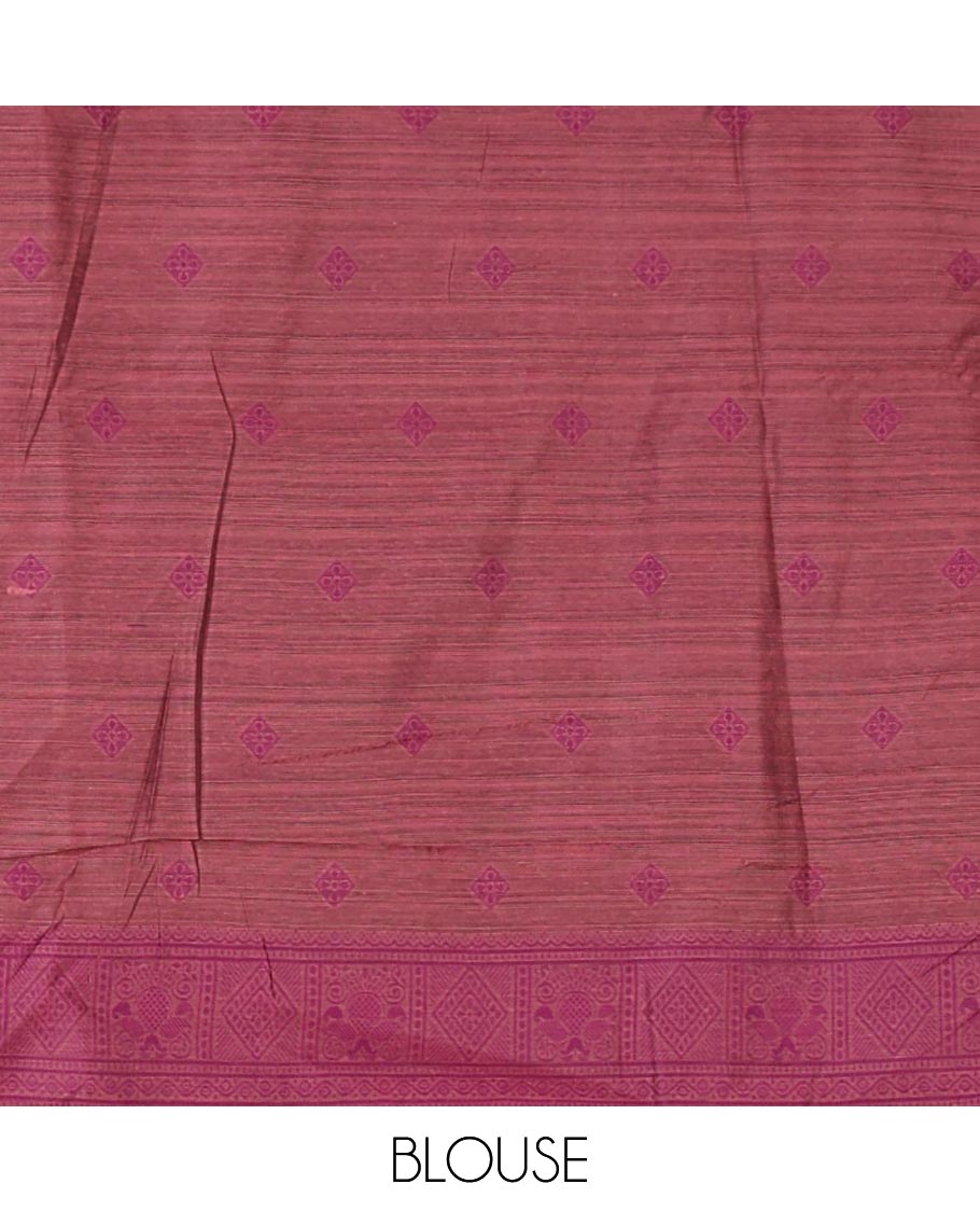 Borderless pink banaras jute silk saree with floral thread buttas woven all over it's body, intricate pallu & butta design blouse