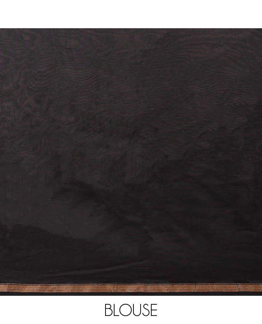 Grey hanblock batik printed chanderi cotton saree with contrast double side hand block wax printed border & hand block printed pallu along with plain blouse