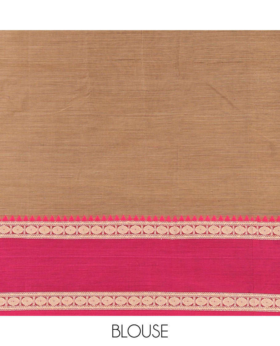 Brown mercerised cotton saree with ganga jamuna, rettai pettu thread border & seer pallu along with running blouse