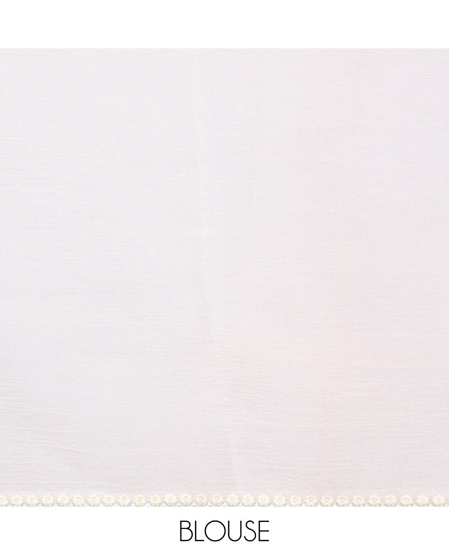 Pink Crushed Tissue saree with scallop motif border and intricate motif embroidery pallu