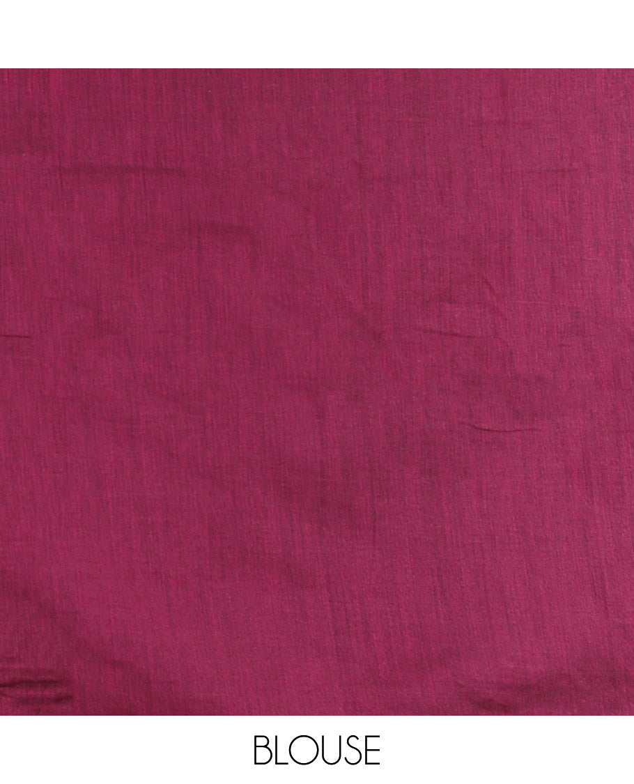 Borderless Wine Plain Khadi Mul Cotton Saree, a Contrast Heathered Pallu, and a Matching Blouse