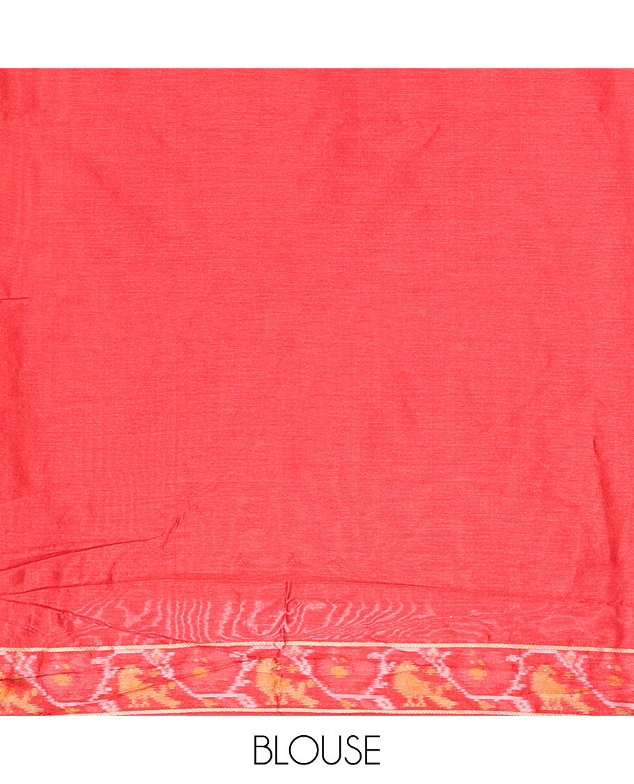 Red Art Tussar Saree, Mesmerized with Dotted-Kantha-Style Stripes and Ikkat Buttas on Its Body, a Subtle Piping Border, Pallu of Ikkat Floral and Macaw Parrot Designs, and Paired with a Matching Blouse