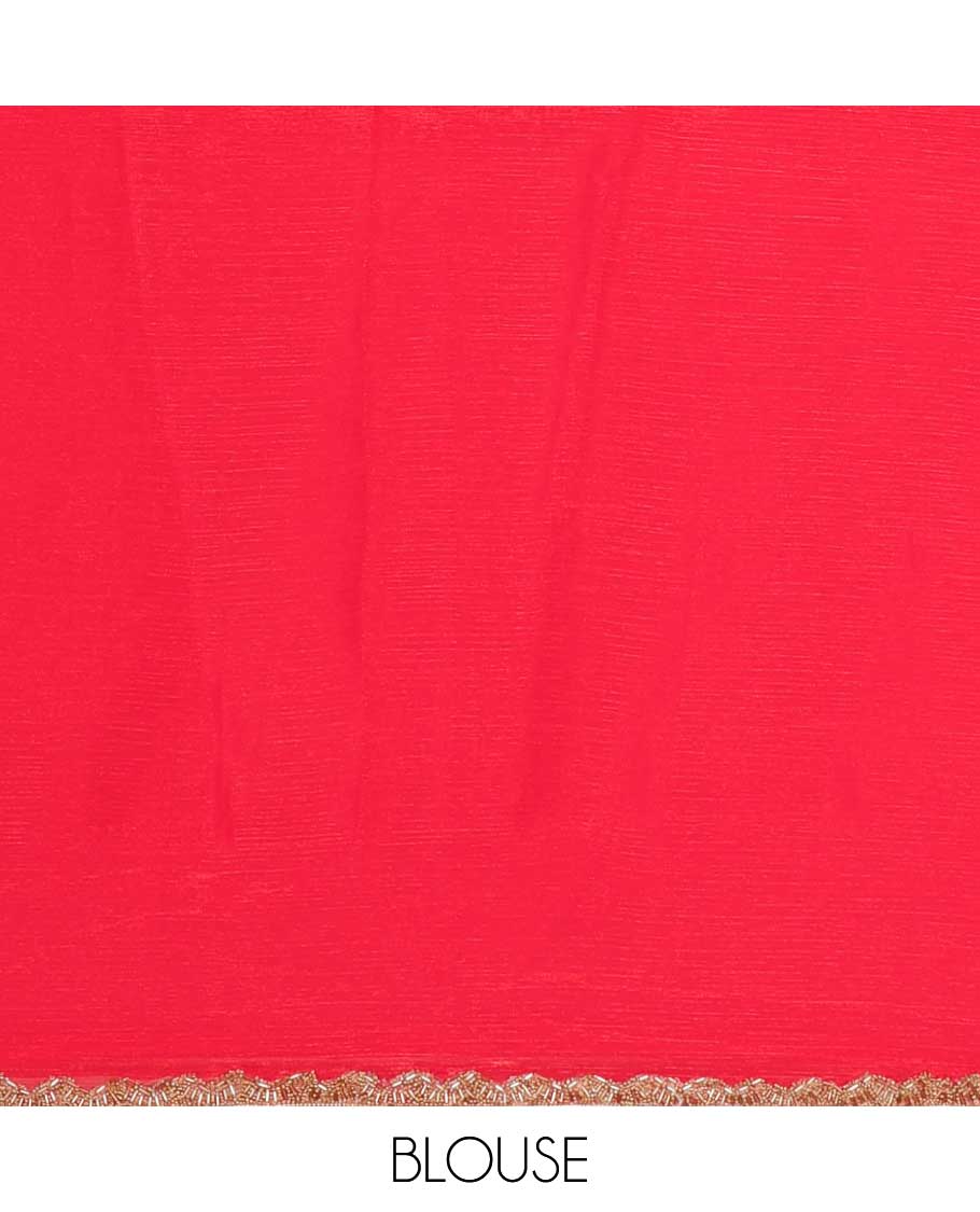 Rani pink fendy chiffon saree with hand work border & self pallu along with hand work blouse