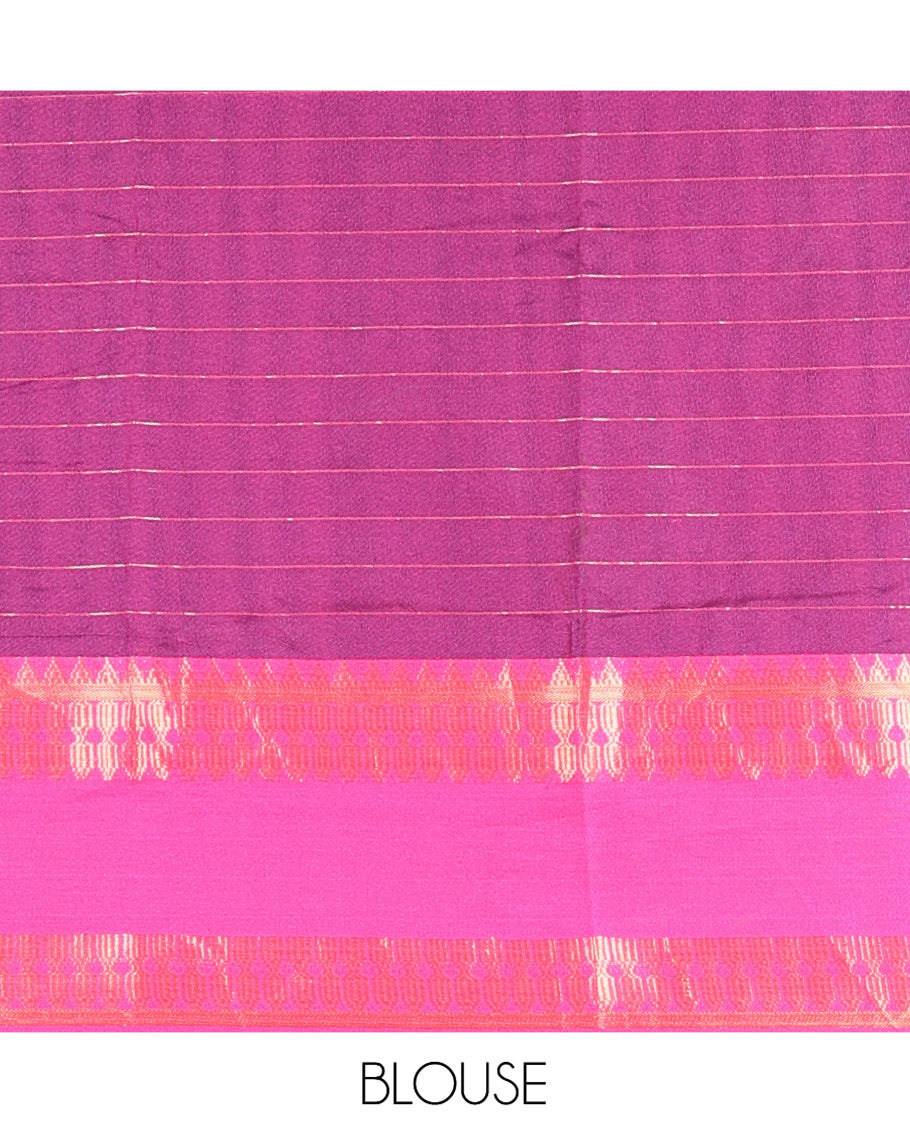 Navy Blue Checked Art Soft Silk Saree, Complemented by Contrast Traditional Retai Pettu Border, Striped Pallu, and a Contrast Blouse