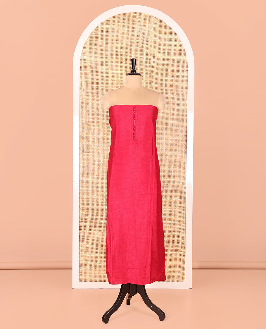 Rani Pink Vichitra Silk Material Chudidar Set, Graced with Pom-Pom Necklined Top, a Plain Santoon Bottom, and Paired Scallop Multi-Color Floral Embroidered Organza Dupatta