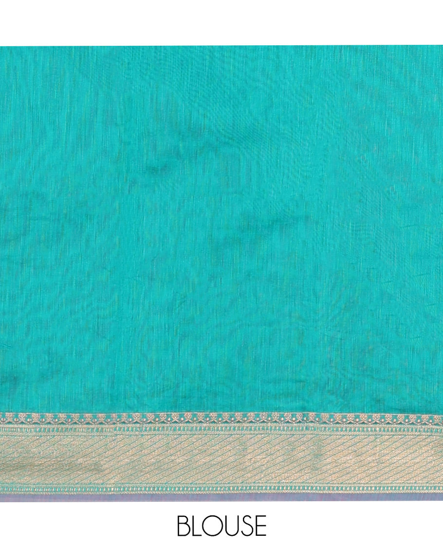 Red Semi-Silk Cotton Saree, Detailed with Drop-Shaped Zari Buttas on Its Body, Complemented by Contrast Traditional Zari Border, Grand Pallu of Jaal Designs, and Paired with a Contrast Blouse