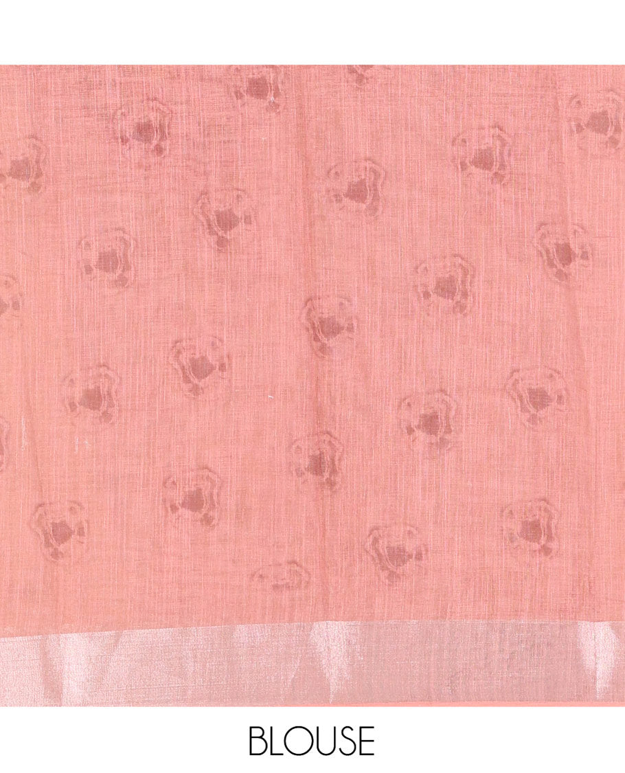 Chikku and Maroon Linen Cotton Saree, Subtly Designed with Half-And-Half-Style Dual-Color Dye on Its Body, Complemented by a Contrast Bavanji Border, Pallu of Batik Print, and Paired with a Contrast Blouse