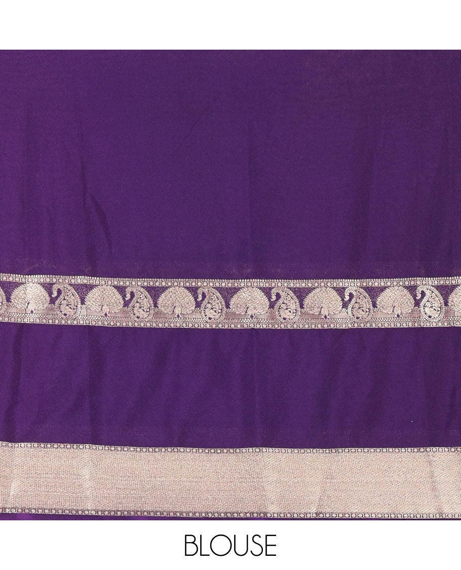 Orange plain fancy Mysore silk saree, contrast rettai-pettu traditional zari border of peacock and paisleys, zari striped pallu, and a contrast zari design blouse