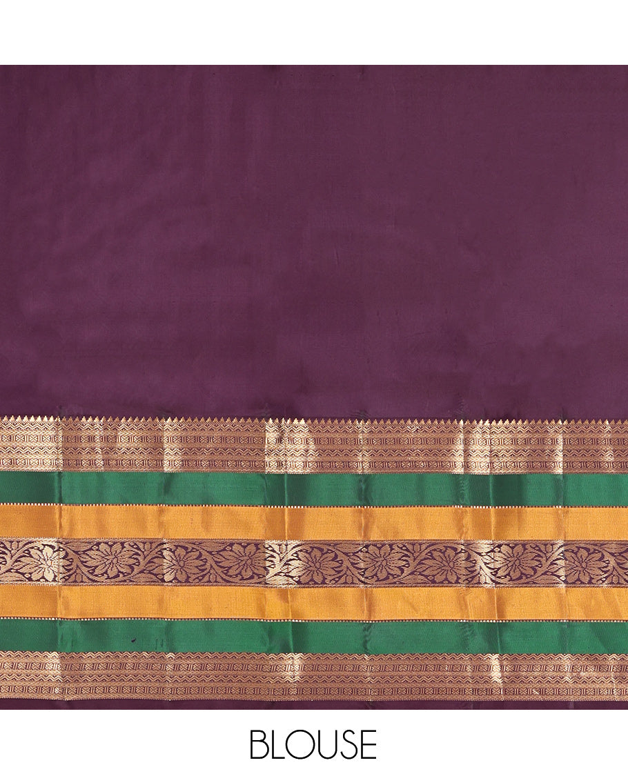 Sea Green Vasundhara Silk Saree, Elevated with Zari Buttas, Contrast Traditional Kodi Visiry Border, Grand Jaal Pallu, and a Contrast Blouse