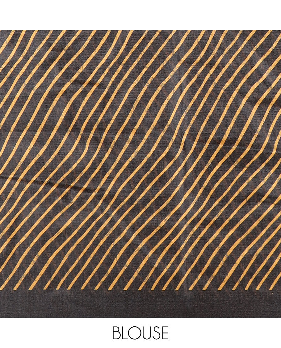Black & mustard abstract black ground design khadhi silk saree with lariya border & lariya blouse