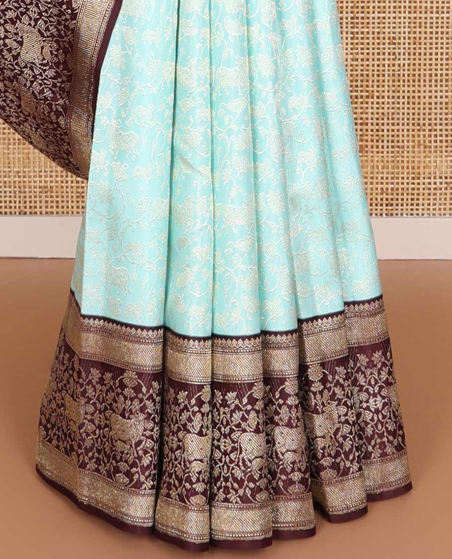 light blue floral jacquard silk saree with contrast zari design border & argyle design pallu