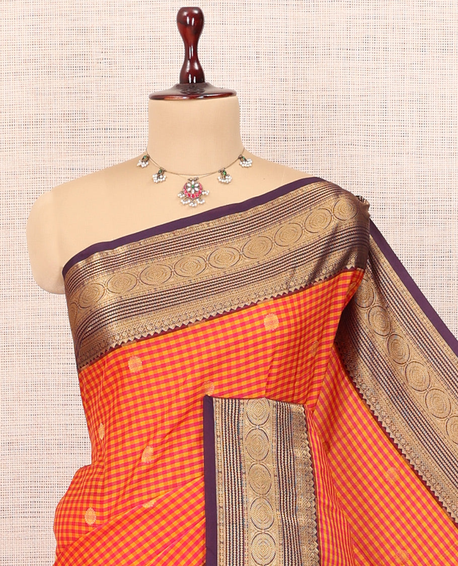 Yellow-Pink Micro Checks Budget Silk Saree