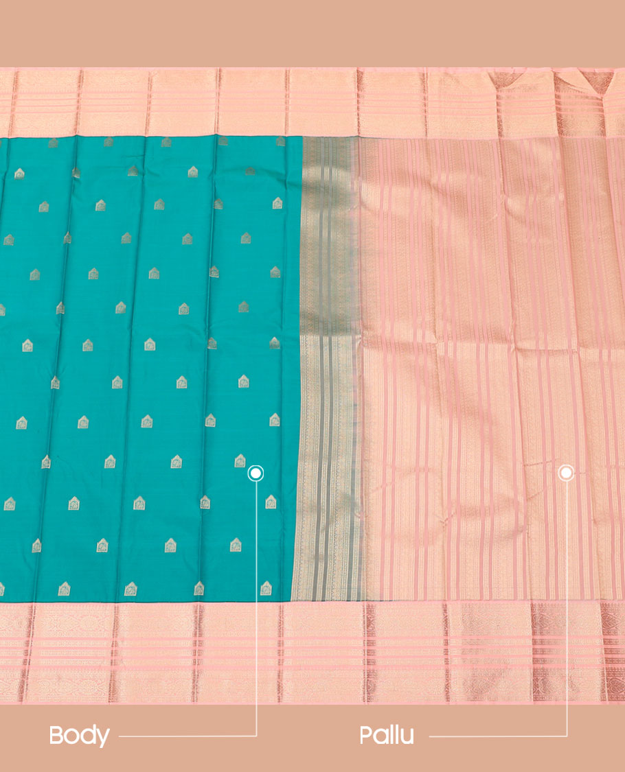 Blue Budget Silk Saree, Accentuated with Zari Butta Enclosed Checked All Over Its Body, Complemented by a Contrast Traditional Zari Design Varisai Pettu Border, Majestically Detailed Pallu, and Paired with a Contrast Blouse
