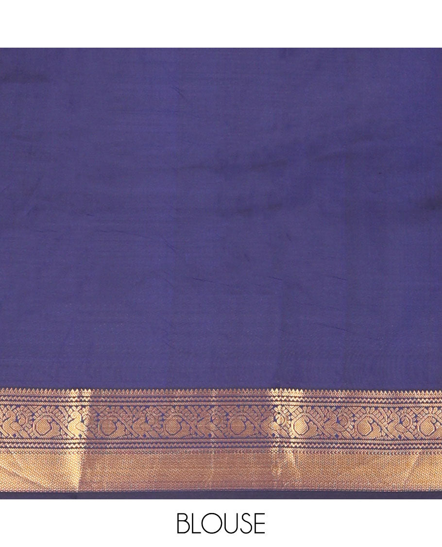 Red floral buttas ilk saree with contrast border of rekku, banaras, mayil kann design & floral design pallu