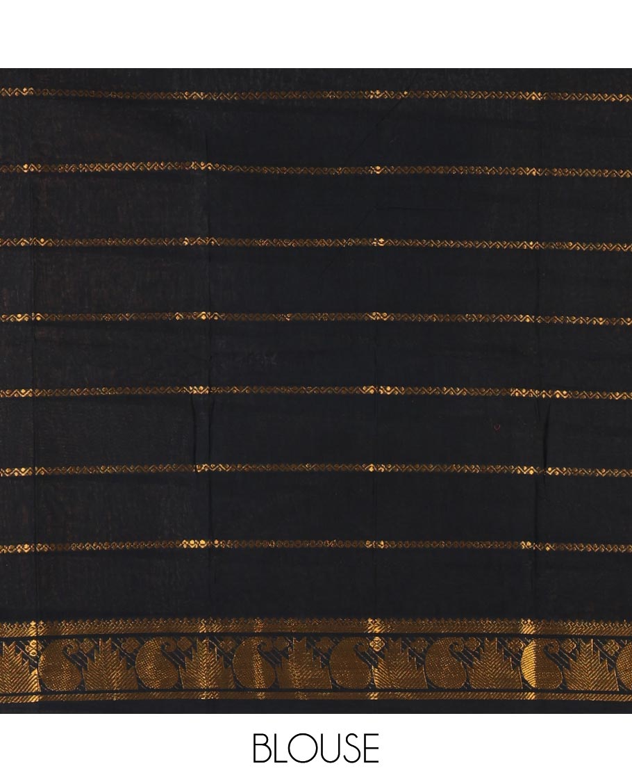 Chikku plain sungudi cotton saree, contrast big annam motifs woven zari border, zari striped pallu & zari design blouse