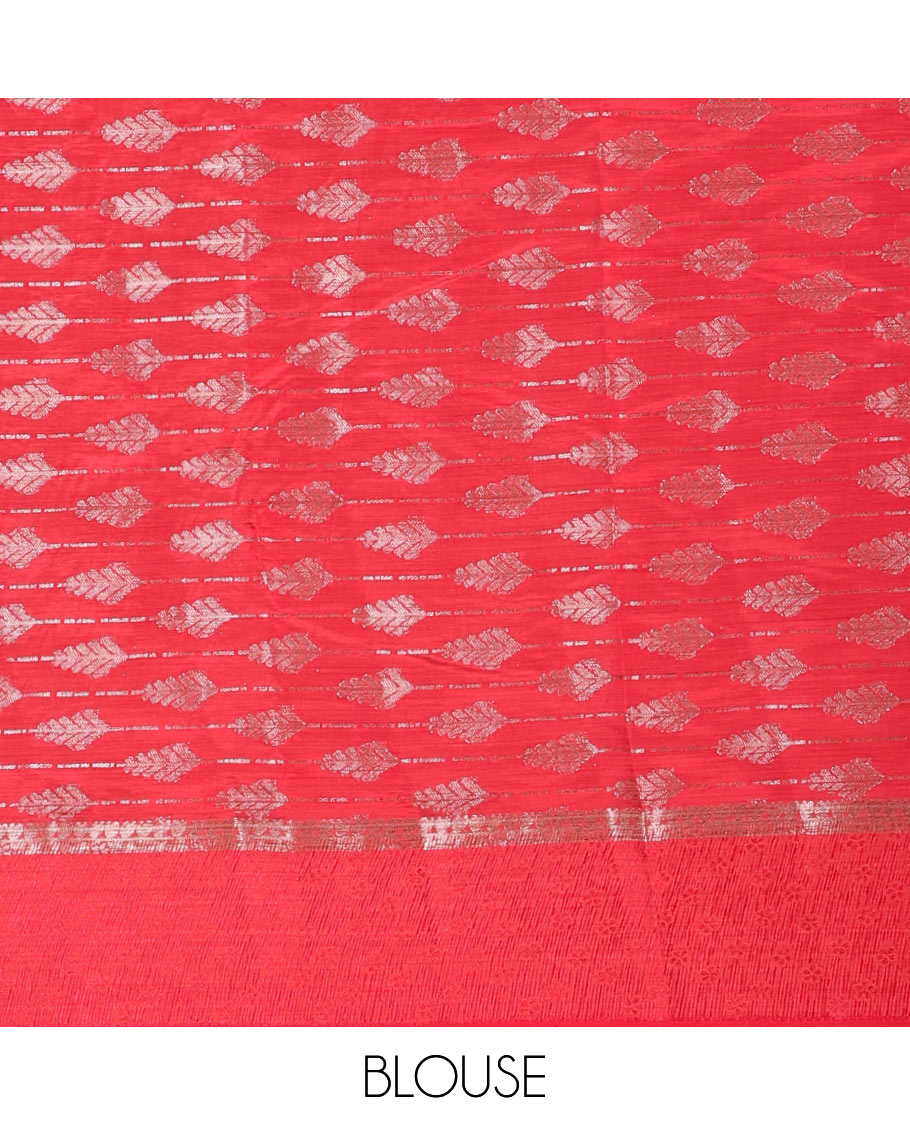 Rani pink zari & resham thread arrow design woven art silk saree, zari design satin embossed border & matching blouse