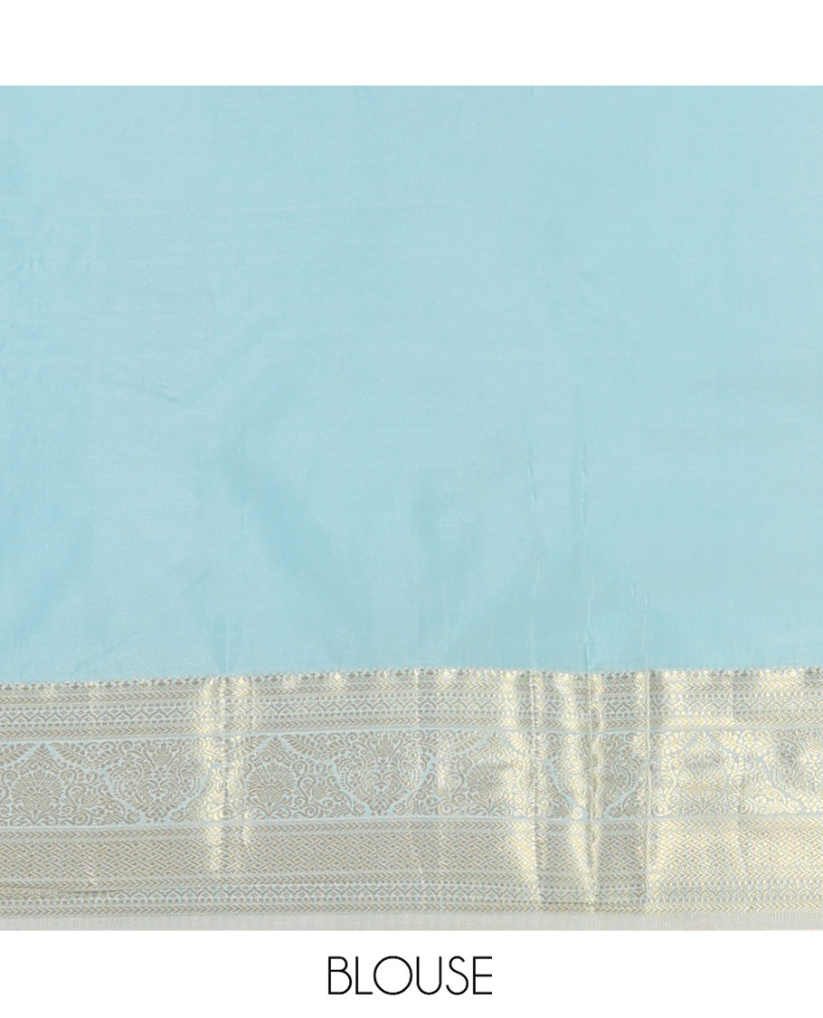 Yellow Budget Silk Saree, Sparsely Threaded with Zari Buttas on Its Body, Complemented by a Contrast Traditional Zari Design Border, Grand Zari Woven Pallu, and Paired with a Contrast Blouse