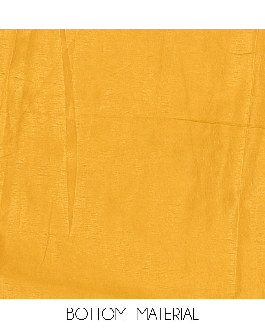 Mustard material chudidar set, horizontal ombre striped semi-tussar top, plain santoon bottom & horizontal ombre striped dupatta with tassels