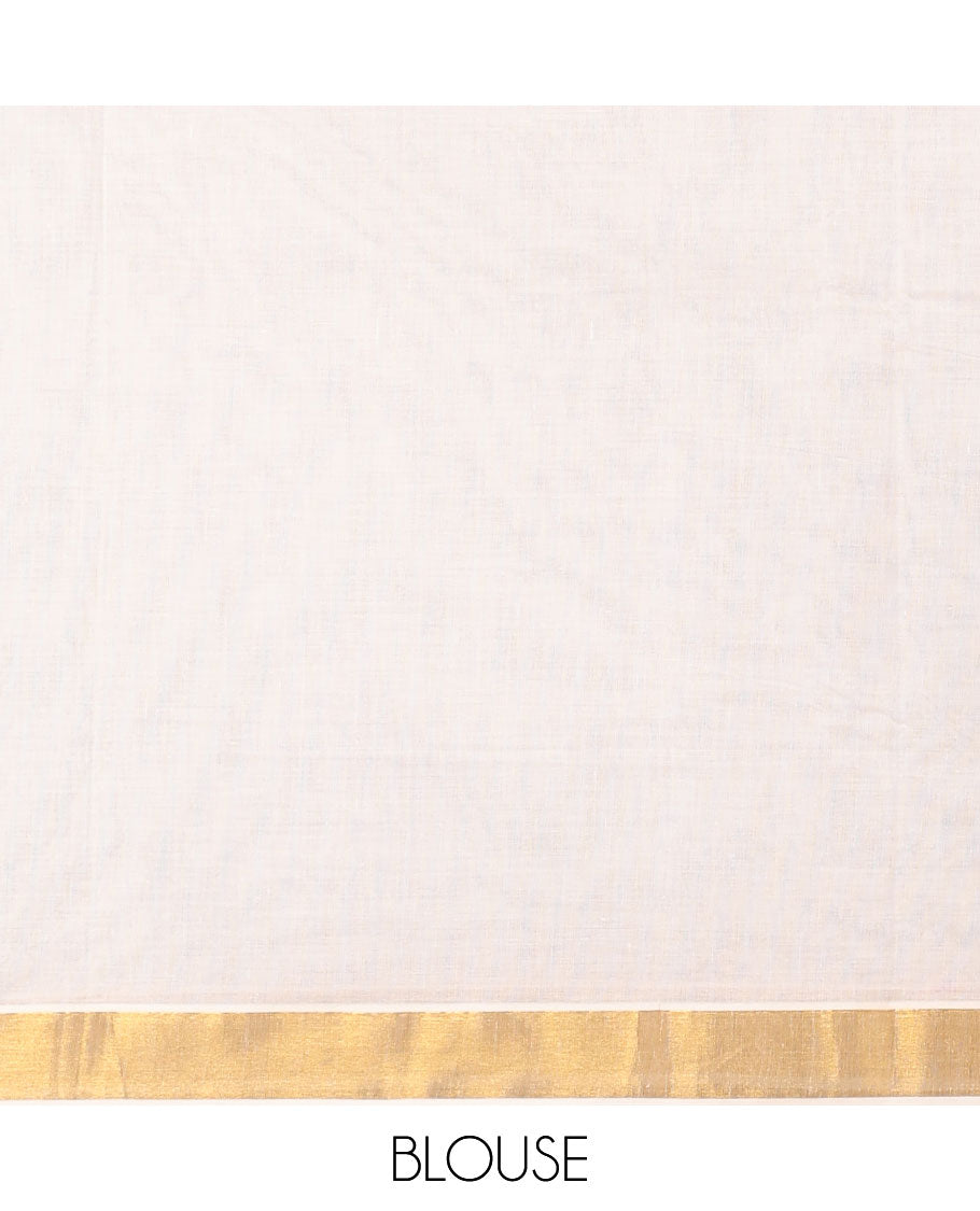 Cream kerala saree with zari designs, zari border & pallu of traditional designs in zari