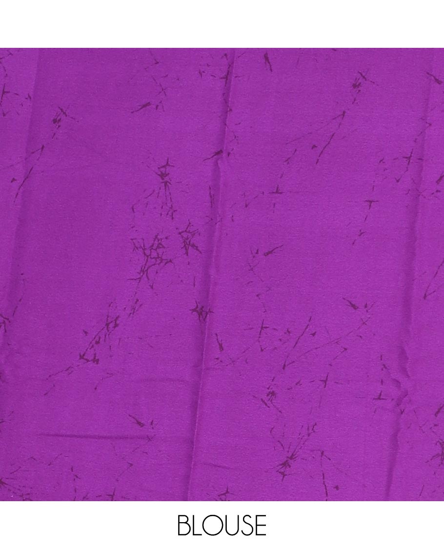 Borderless purple abstract style vines batik printed Gajji silk saree, printed pallu, and plain blouse
