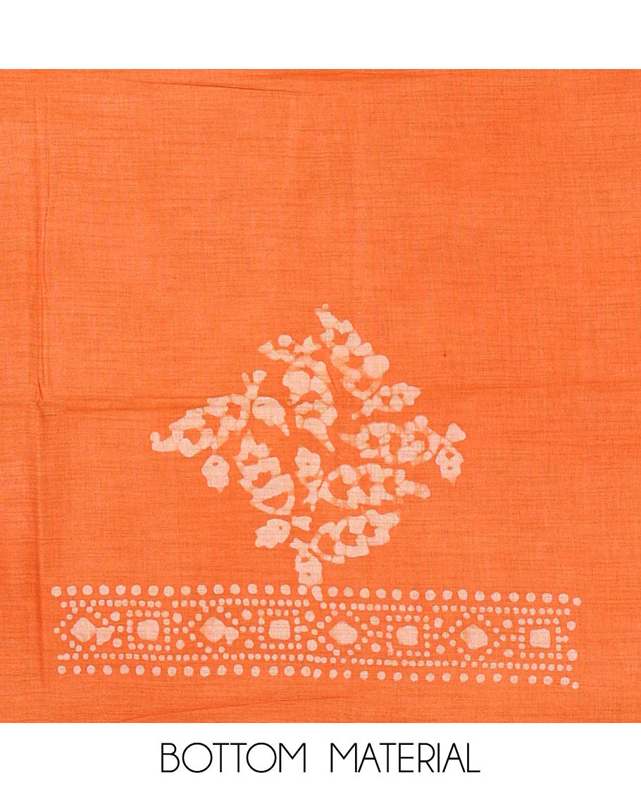 Leaf green chudidhar material, leaf batik-print bhagalpuri cotton top,contrast batik-print bottom & dual-color printed mul-mul dupatta
