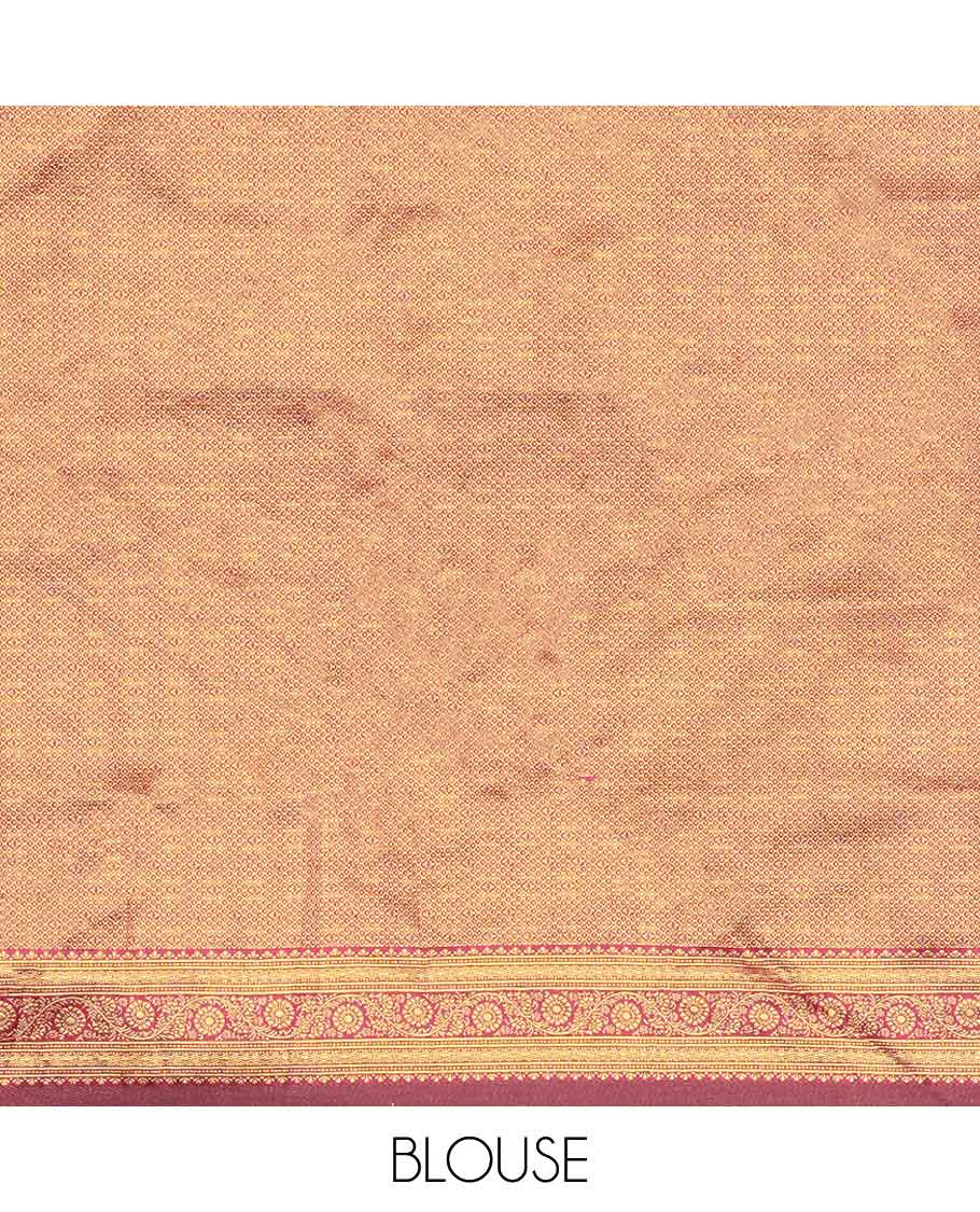 Cream buttas half saree with contrast zari design border, zari design blouse & dark pink floral vine zari design dhavani